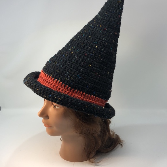Hand crochet witch hat great costume hat black speckled yarn burnt orange - Picture 5 of 9